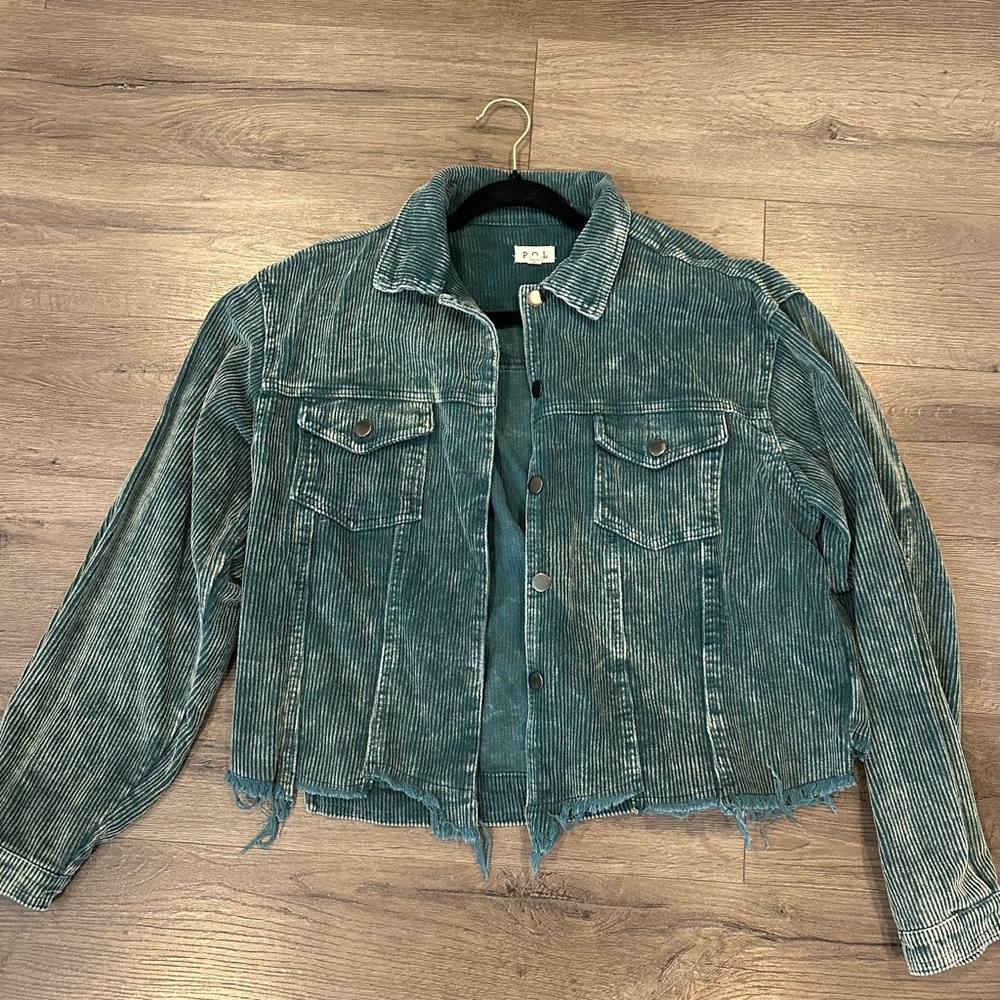 Teal Corduroy Cropped Jacket